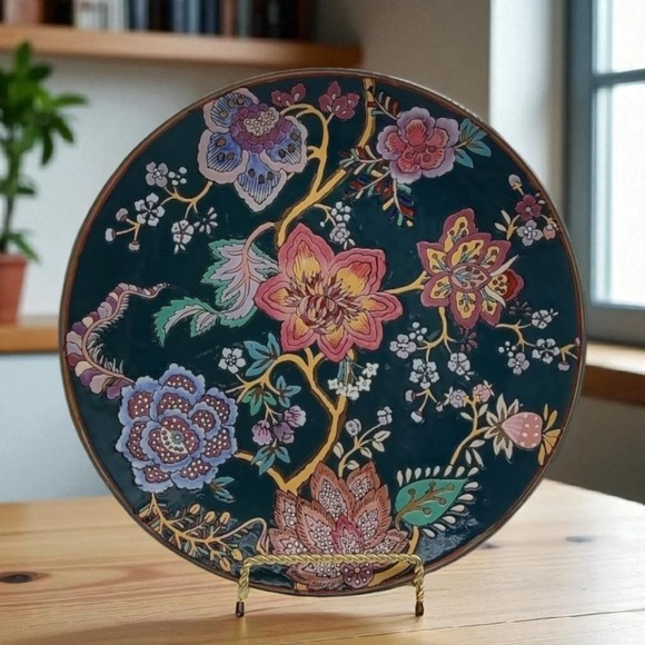 Chinese Millefleur Green Gold Passion Flower 10" Vintage Plate Andrea by Sadek - Picture 1 of 11